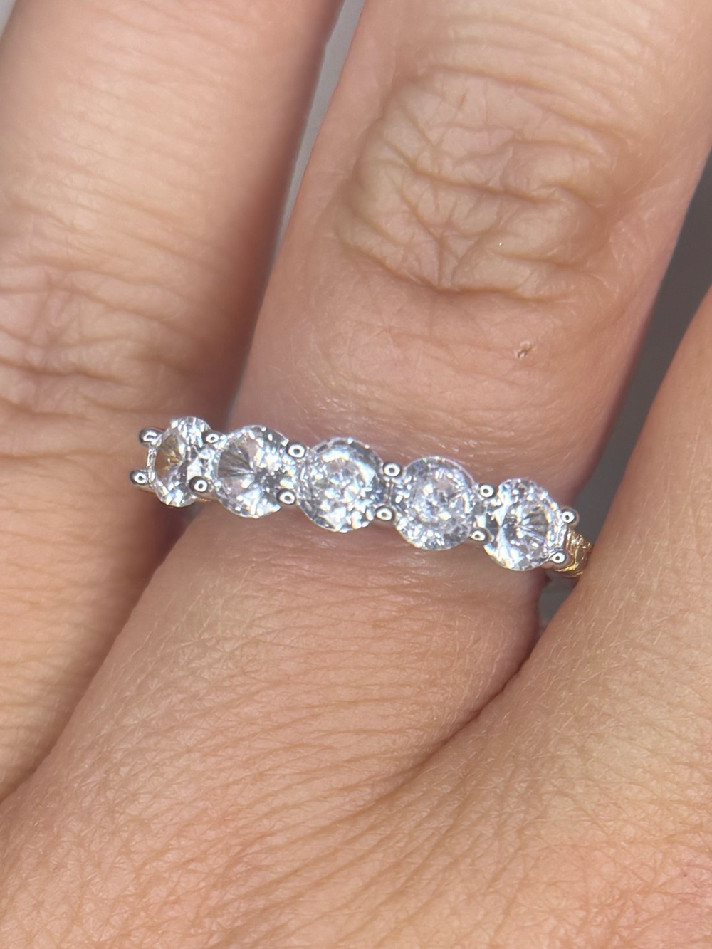 S925 Gold Plated Sterling Silver Five Stone CZ Ring Size 6